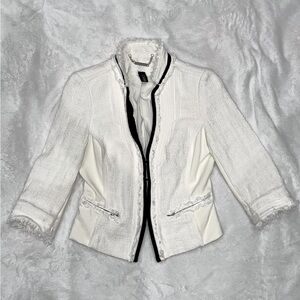 WHBM White with Black Piping Tweed Blazer
